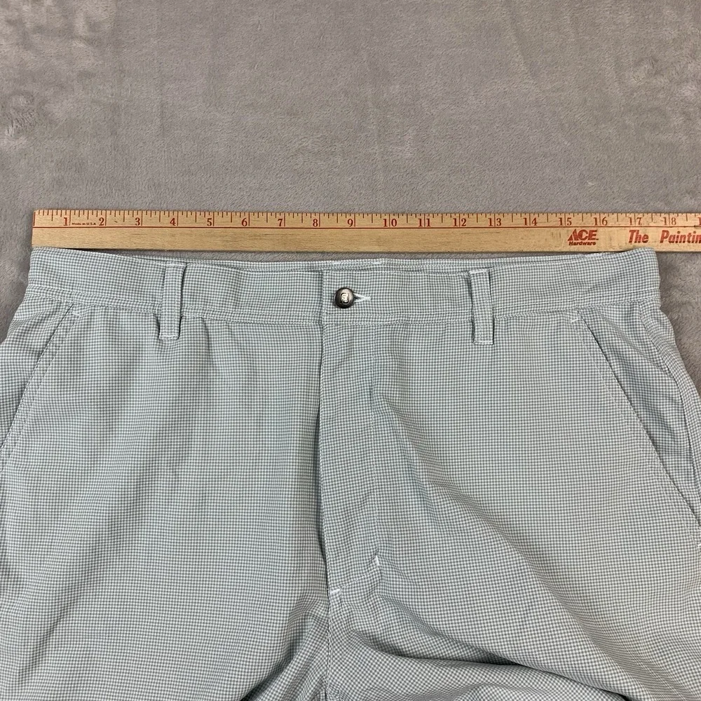 Footjoy Shorts Mens 34* Green Micro Check Golf Chino Casual Polyester Flat Front